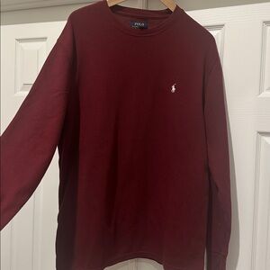 Polo Ralph Lauren Thermal-knit Crewneck Sleep Top Deep Burgundy Red White Pony